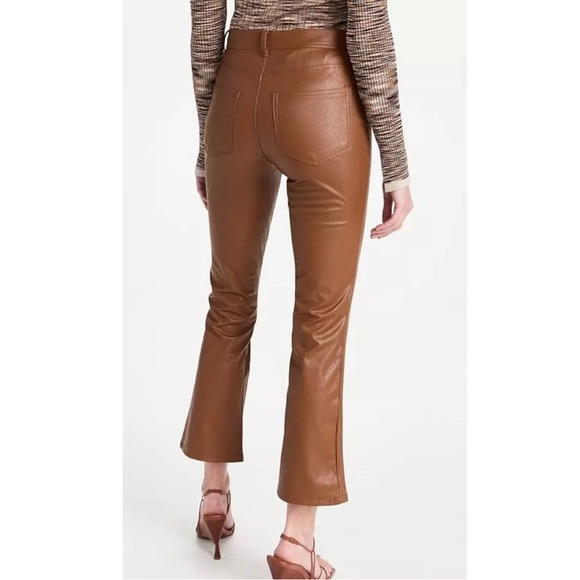 PAIGE Women's Claudine Ankle Flare Jeans Brown Vegan Leather Pants Stretch 32 - Picture 3 of 9